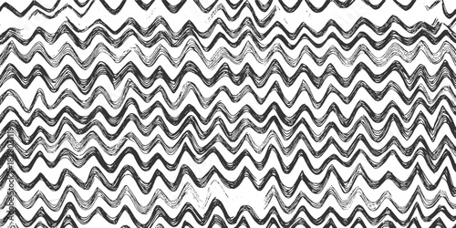 Black and white hand drawn wavy lines pattern with textured brush strokes abstract background