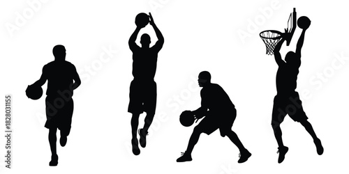 Silhouettes of Basketball Players in Action sport