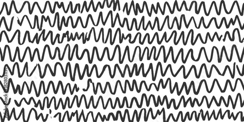 Black wavy hand drawn lines on white background seamless pattern vector