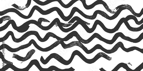 Black wavy brush strokes on white background abstract pattern vector 3