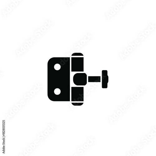 Black hinge with knob on white background metal hardware