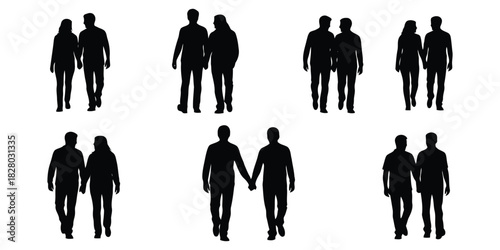 Silhouettes of Couples Walking Together Hand in Hand