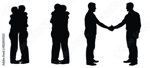 Silhouettes of People Hugging and Shaking Hands embrace