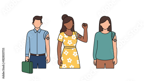 Diverse People Showing Vaccine Bandages After Injection