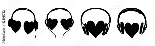 Headphones with heart-shaped ear cups and design, symbolizing love for music