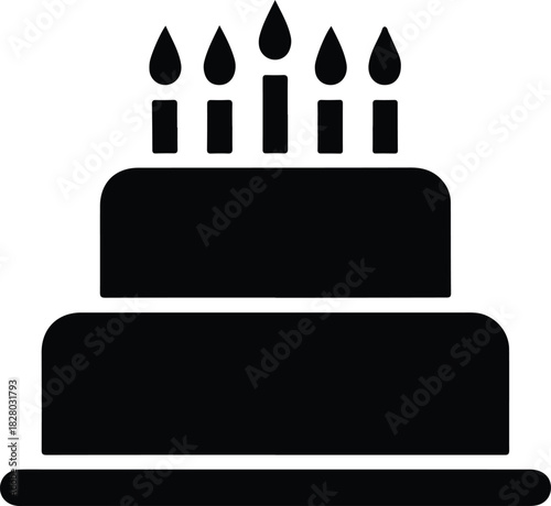 Simple silhouette of a two tier birthday cake with five candles