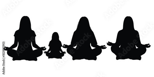 Women And Child Meditating Silhouettes meditation yoga