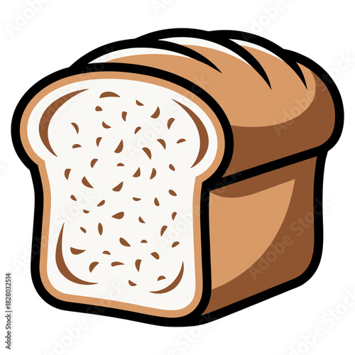 Cartoon Loaf of Bread with a Slice Cut Off.