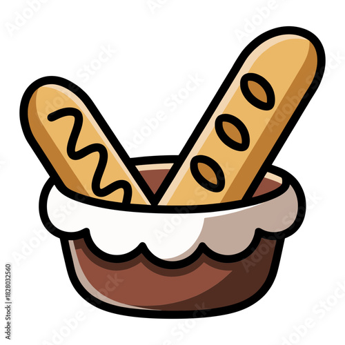 Cartoon Baguettes in a Basket Freshly Baked Bread Illustration.