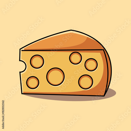 Cartoon Cheese Wedge with Holes Isolated on Beige Background.