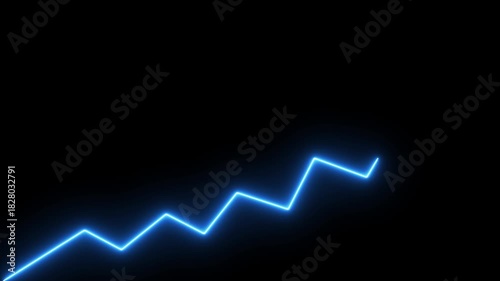 Market Recovery Concept. Successful growth trend blue line graph going Up.Abstract neon line arrow down business graph. business neon line animation