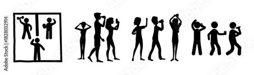 Diverse group of people silhouettes observing, capturing, and interacting with devices