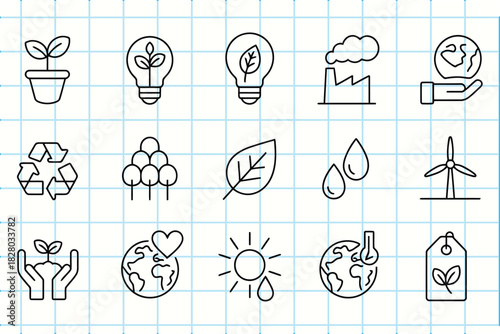 Hand drawn doodle icons for environmental protection and ecology
