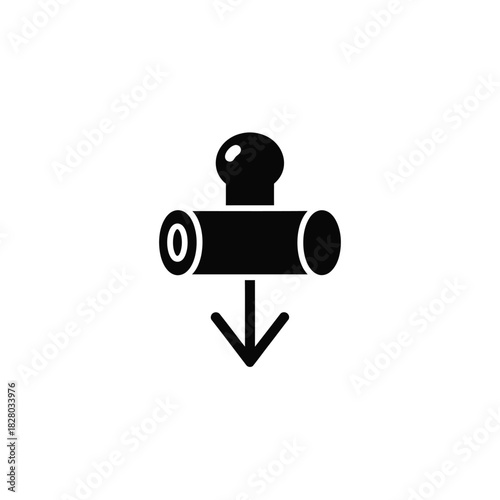 Black icon of a pipe with a knob and downward arrow