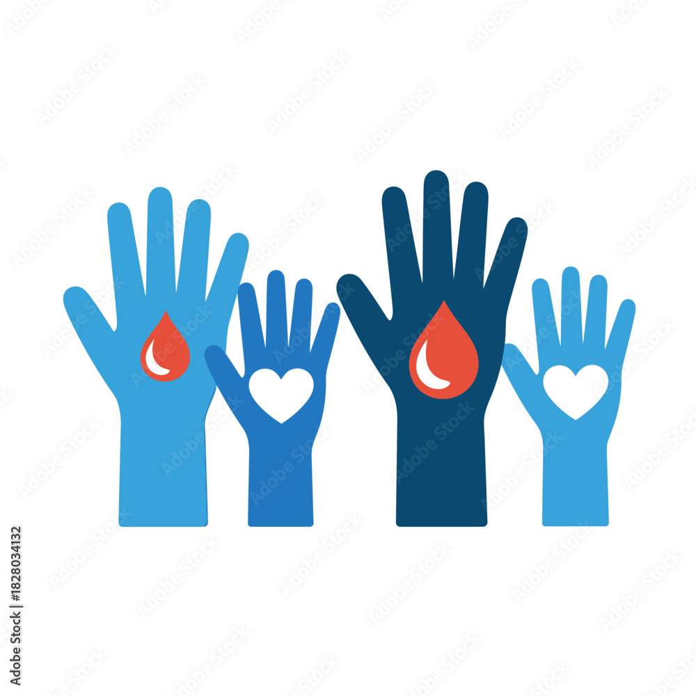 Obraz premium Hands raised in support of blood donation and healthcare