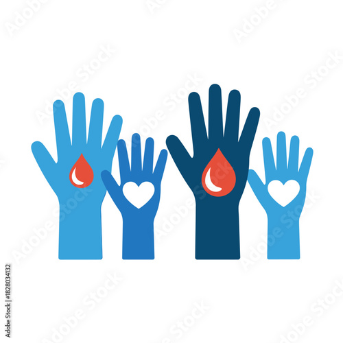 Hands raised in support of blood donation and healthcare