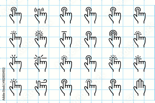 Hand doodle icons set for clicking and touching on screen interface