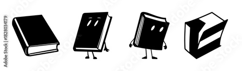 Black and white cartoon books vector illustration representing learning and education