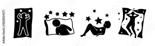 Silhouettes of people sleeping with stars, depicting restful sleep and sweet dreams