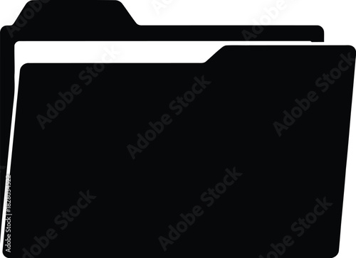 Simple black silhouette icon representing an open file folder with documents inside, for clear digital use