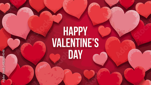 Happy valentines day with red and pink hearts background