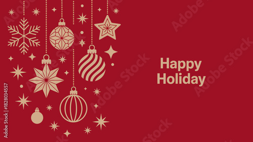 Elegant ornaments and stars on a red background for holiday greetings