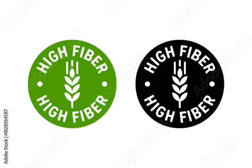 High fiber food label in green and black vector illustration