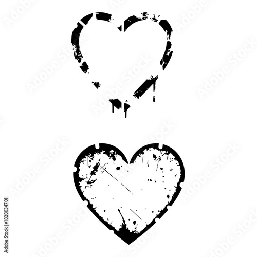 Stencil frame dirty texture heart shapeborder pure white background