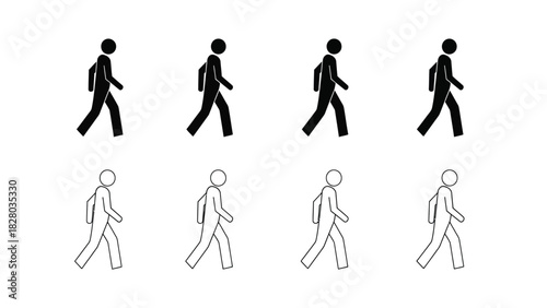 Walking Person Icon Set. Vector Pictogram Glyphs for Pedestrian Movement and UI Navigation.