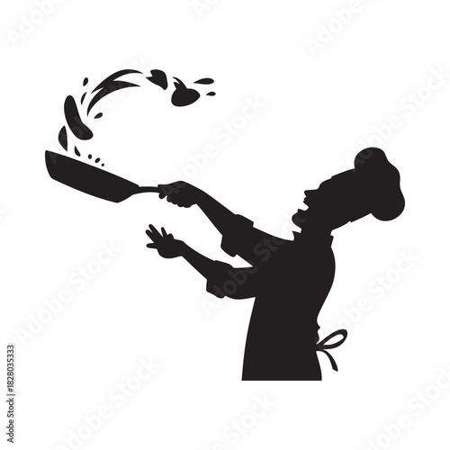 Chef flipping food in a pan silhouette