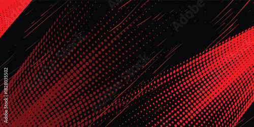 Halftone dots red and blue color pattern gradient grunge texture background black. Dot pop art comic sport style vector illustration. modern background.
