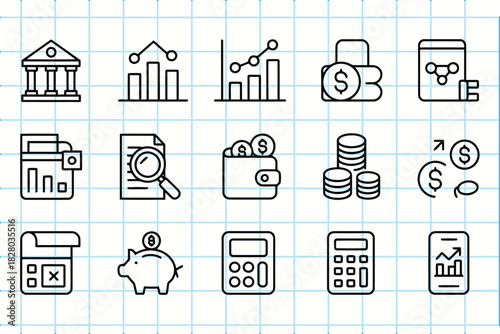 Hand-drawn finance and business doodle line icons for projects