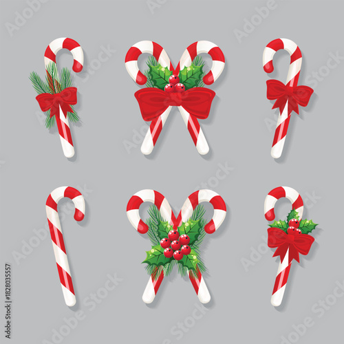 Christmas Candy Cane Set Vector Illustration Holiday Decoration.