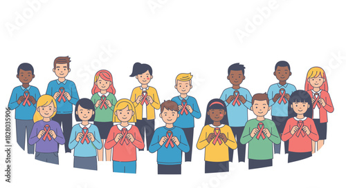 Group of diverse people holding lungs illustration, lung cancer awareness.