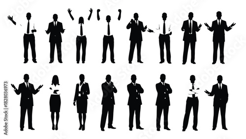 Business People Silhouettes Vector Set in Various Poses