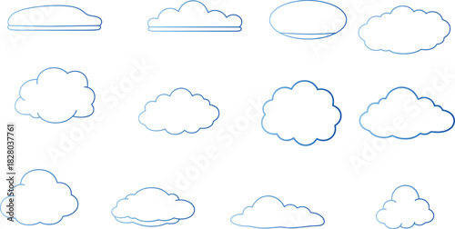 Hand drawn cloud set simple sketchy style for design elements