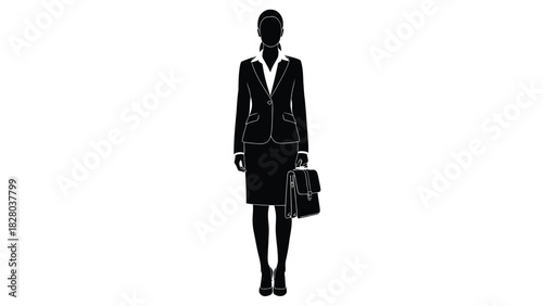 Business Woman Full Body Silhouette Icon with Briefcase