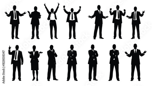 Business People Silhouettes Vector Set: Diverse Poses for Presentation, Success, and Corporate Design
