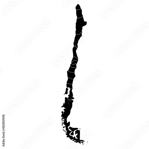 Chile regional borders map. Black silhouette of Chile with visible administrative borders vector illustration. Federal state territory division sign. Geographic and political boundary symbol.