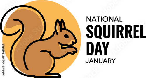 Stylized brown squirrel with bushy tail and text National Squirrel Day January animal