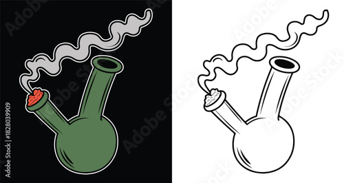 Cartoon Green Bong Smoke Vector Illustration Glassware Recreation Lifestyle