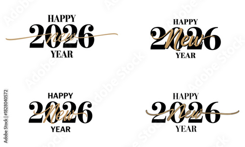 Happy new year 2026 modern black and gold typography design for festive celebration
