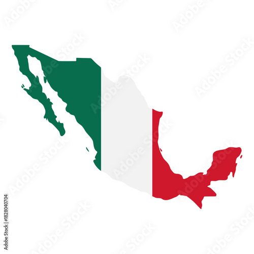Mexico map icon. Country silhouette filled with national flag vector illustration. Geographical territory with tricolor layout symbol. Latin American travel and identity sign. Cultural pictogram.