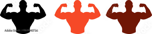 body builder flexing muscles vector icons , Strong Man Fitness Silhouette