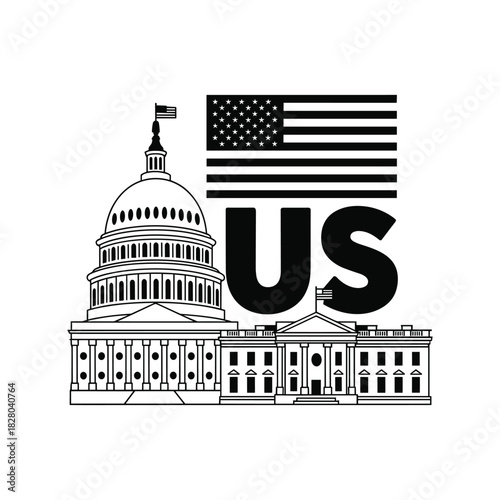US Capitol White House Flag Vector Art