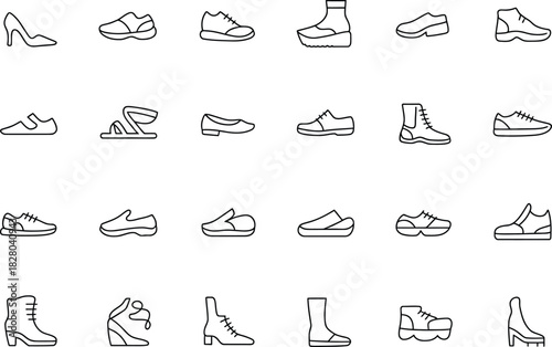 Shoe Icons Set Outline Style Vector Illustration Footwear Collection