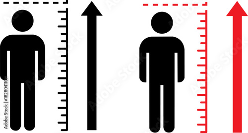 Comparing human height growth with measurement scales and arrows silhouette