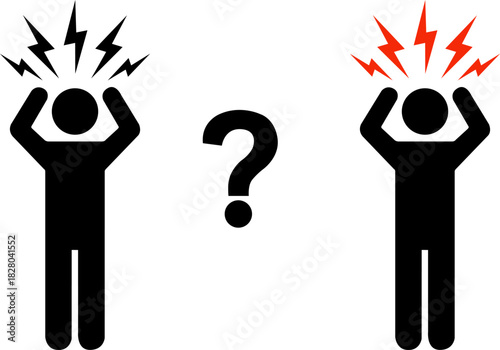 Two silhouettes experiencing intense stress and confusion with a question mark silhouette