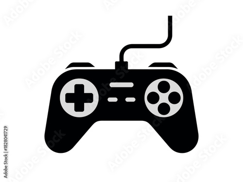 A classic video game controller with a wired connection is depicted against a white background, symbolizing entertainment and technology.