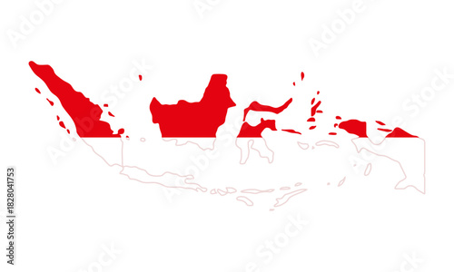 Indonesia map flag. National map with red and white flag colors vector illustration. Bali country shape with patriotic theme symbol. Travel and geography sign. Political territory pictogram.
